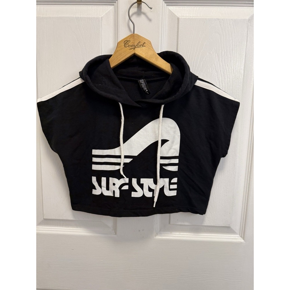 Surf Style Cropped Hoodie Women's SMALL Black Sleeveless Beach Summer Top Cali